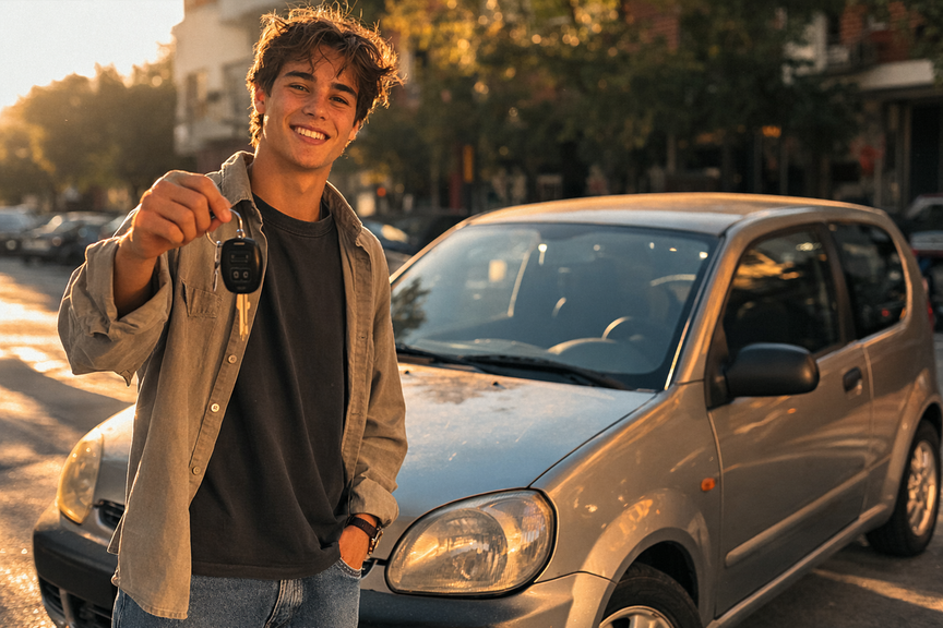 Jeune conducteur voiture d'occasion